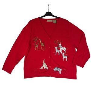 Cardigan Sweater Zoo Giraffe Zebra Beaded